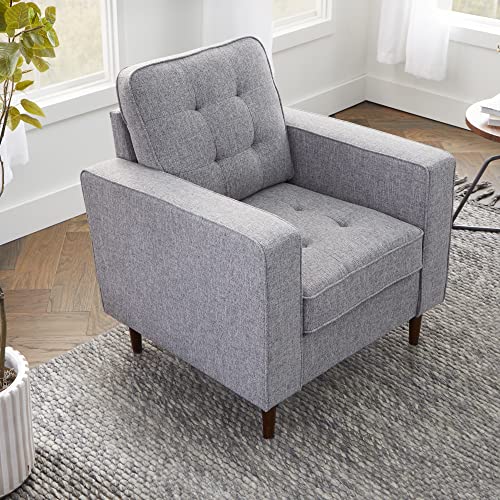 Lynnwood Upholstered Accent Chair - Living Room Furniture - Office - Bedroom - Mid-Century Modern Design - Armchair - Buttonless Tufting - Simple Assembly - Solid Frame - Light Gray