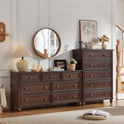 54" Dresser for Bedroom, Farmhouse 7 Drawers Dressers with Gourd Legs, view 7
