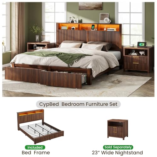 King Size Bed Frame and Headboard& 2 Storage Drawers, Walnut, view 4