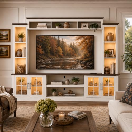 White Farmhouse TV Stand, Entertainment Center, view 4