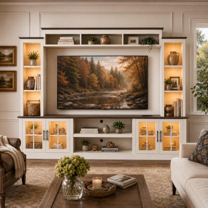 White Farmhouse TV Stand, Entertainment Center, view 4
