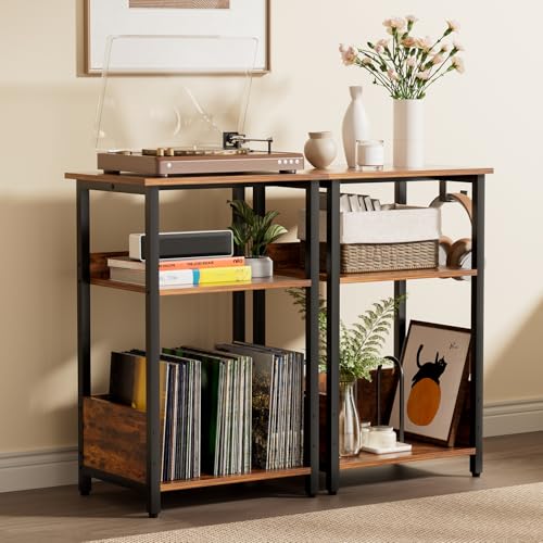 3-Tier Record Player Stand & Vinyl Storage Cabinet – Turntable Side/End Table, view 7