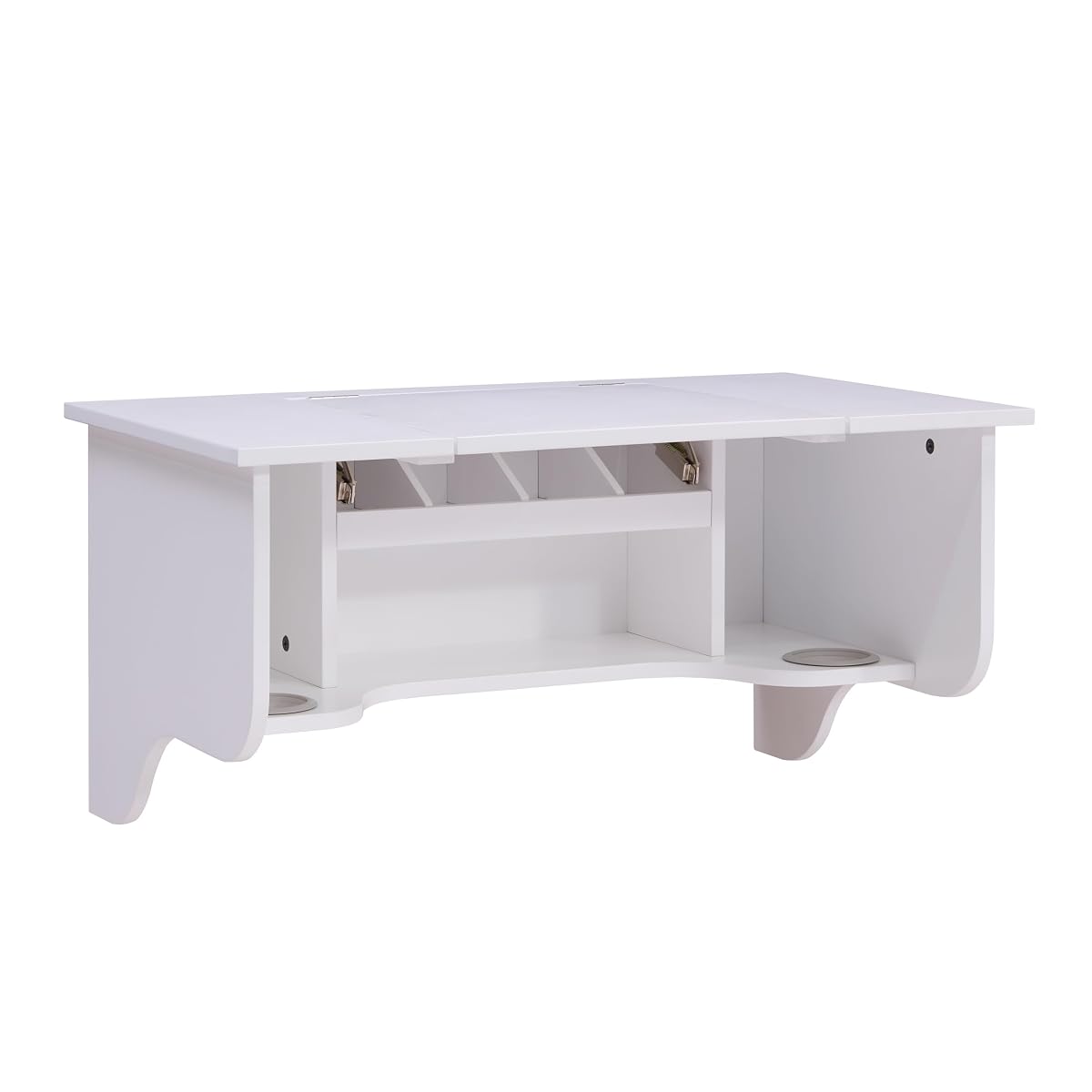 Wall Mount Ledge w/ Vanity Mirror, Transitional Style, White
