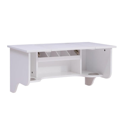 Wall Mount Ledge w/ Vanity Mirror, Transitional Style, White