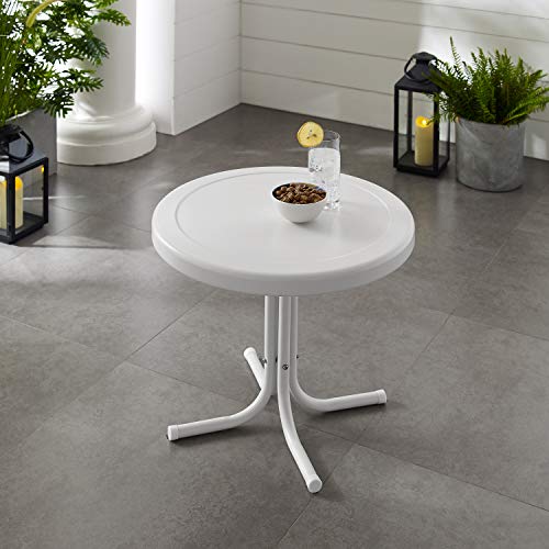 Griffith Weather Resistant Retro Metal Outdoor Side Table for Patio, Deck, Porch, Alabaster White