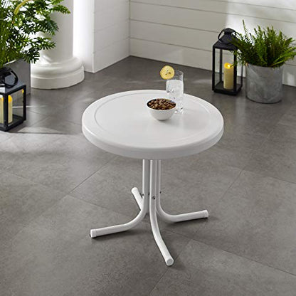 Griffith Weather Resistant Retro Metal Outdoor Side Table for Patio, Deck, Porch, Alabaster White