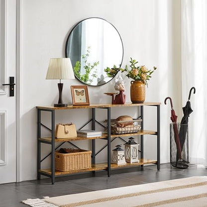 Yaheetech 55 Inch Console Table, Industrial Entryway Table with 3-Tier Storage Shelves, Sofa Tables Narrow Long for Living Room, Entryway, Hallway, Foyer, Metal Frame, Rustic Brown