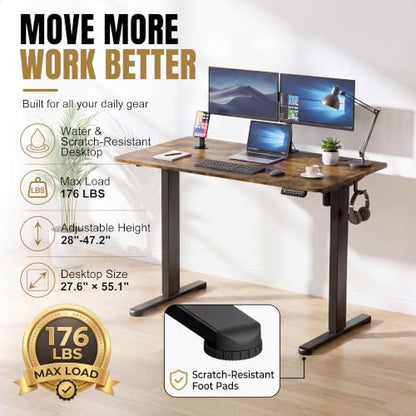 45 Inches Electric Standing Desk, Home Office Desk with Phone Holder, view 5