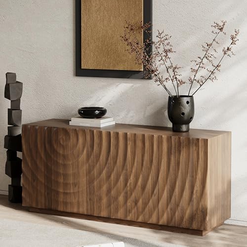 59" Spiral Wave Sideboard Buffet Cabinet with Storage, Walnut, view 6