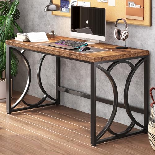 Rustic Computer Desk,55 Inch Metal Wooden Home Office Writing Desk, view 5