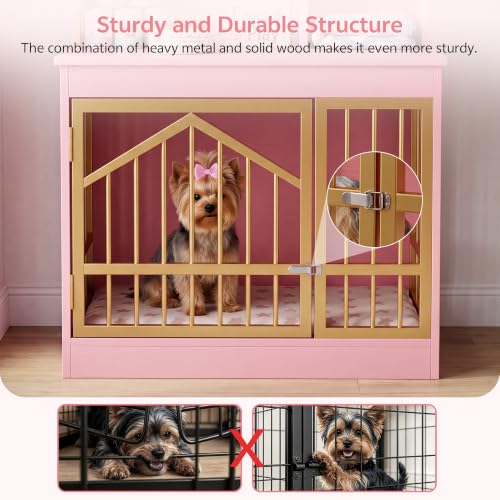 Dog Crate Furniture, Wooden Dog Kennel for Small Breed, Pink, view 5