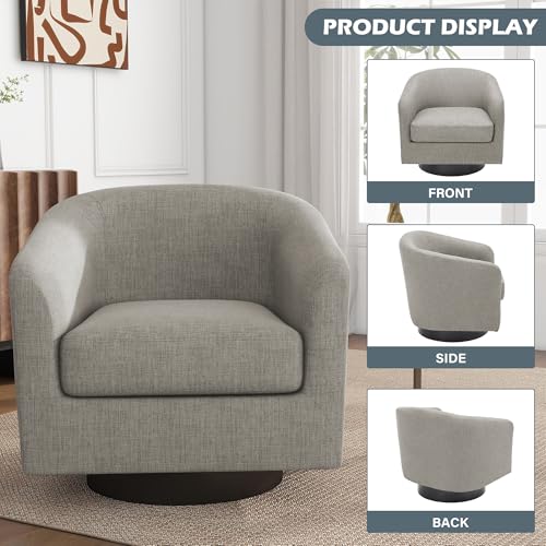 Swivel Accent Chair, Fabric Upholstered Barrel Club Chair, Khaki | Modern Round Armchair | Comfy Reading Seat with Removable Cushion | For Living Room, Bedroom, Office