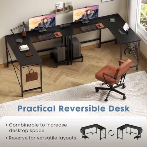 L Shaped Computer Corner Desk with PC Stand, Black, view 4