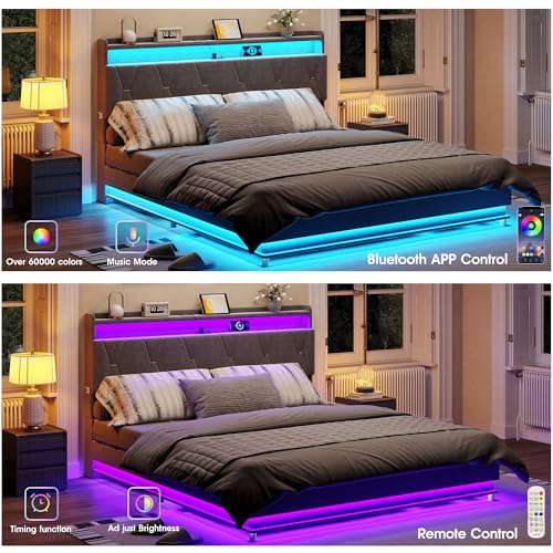 King Size Lift Up Storage Bed Frame, Storage Headboard with Charging Station, view 5