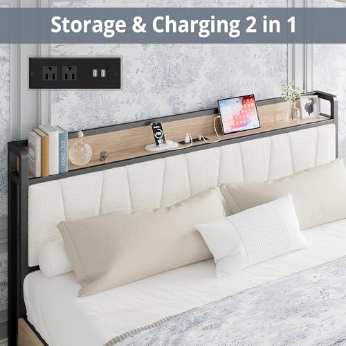 King Size Bed Frame with 4 Storage Drawers and Charged Headboard, view 4