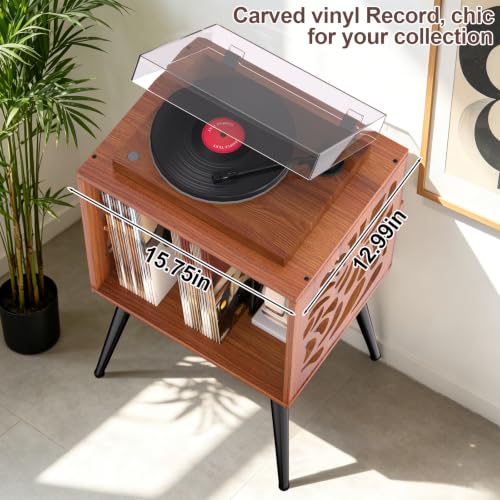 Stylish Record Player Stand with Storage, Holds 100+ Vinyl Records, view 7