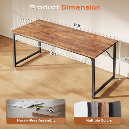 55 X 24 Inch Computer Desk with Deeper Desktop, Gaming Office Writing Work Desk for Home Office, Study, Bedroom, Work from Home, Metal Frame, Rustic Brown