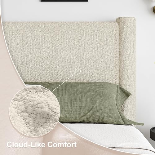 Queen Boucle Bed Frame with Headboard & Footboard, Cream, view 6