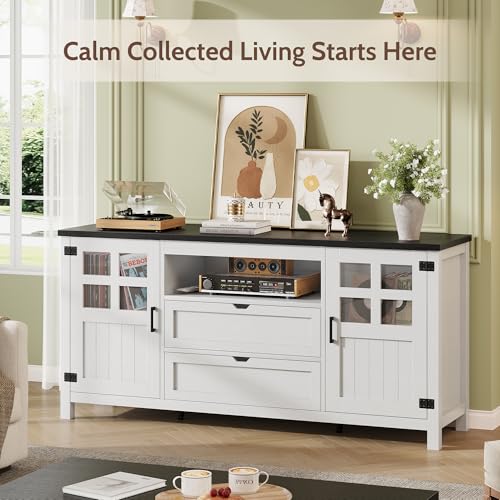 66'' Farmhouse Tv Stand for 55-75 Inch, TV Console with Storage, view 4