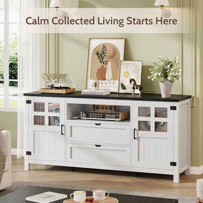 66'' Farmhouse Tv Stand for 55-75 Inch, TV Console with Storage, view 4