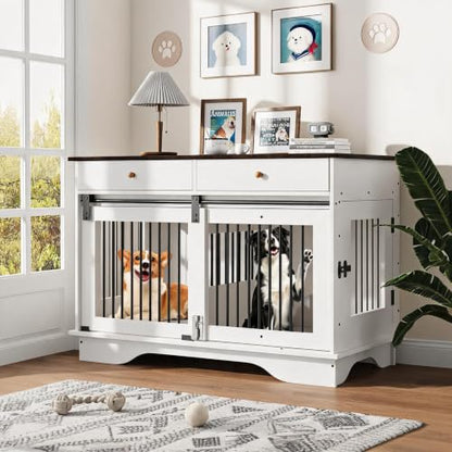 47" Double Dog Crate Furniture, Dog Kennel for 2 Dogs w/Divider, view 2