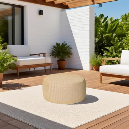 Outdoor Inflatable Ottoman with Air Pump, Fade-Resistant Patio Footrest Stool D21”x H9”, Round Pouf Ottoman with Portable Handle Suitable for Garden, Camping, Bedroom, Living Room