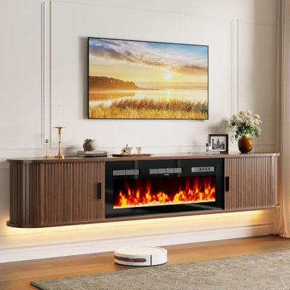 80" Floating TV Stand with Electric Fireplace, Wall Mounted Fireplace TV Stand, view 9