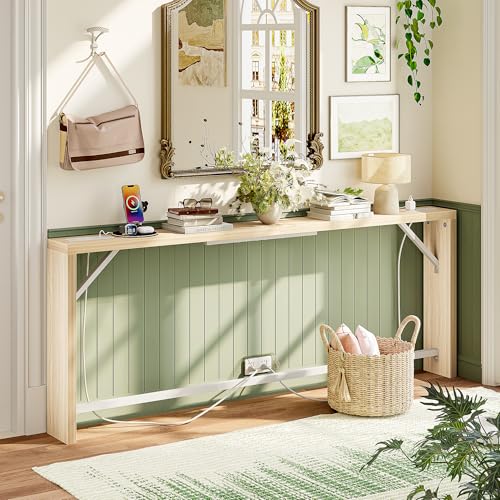 Sofa Table, 79 inch (1.2'' Thick Tabletop) Long Console Table Behind Couch, Narrow Entryway Table with Angled Metal Frame, Industrial Console Table for Entryway, Light Walnut