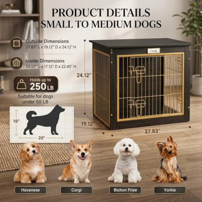 Dog Crate Furniture for Small/Medium Dog 28'' Wooden Dog Crate Indoor, view 3