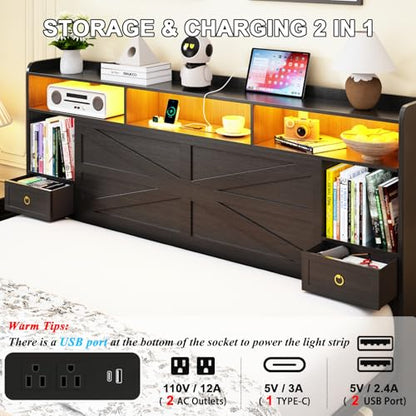 King Bed Frame with Storage Headboard, view 5