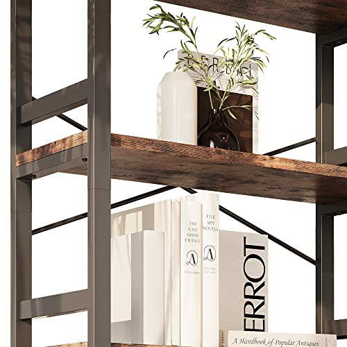 Bookshelves and Bookcases, 31.5in Wide Shelf 5-Tier Ladder Shelf 110lbs/shelf Vintage Industrial Style Bookcase for Bedroom Living Room Home, Vintage Brown