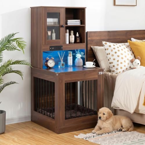 Dog Crate Furniture for Small Dogs, Wooden Dog Kennel Nightstand, view 3