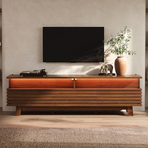 TV Stand with Cable Management, LED, Power Station (Walnut, 70.9"), view 2