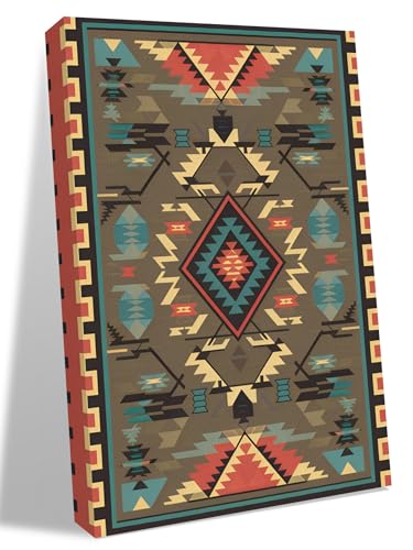 NuYeBiofx Southeast Ethnic Geometric Art Canvas Wall Art Prints,48"x32" Framed Picture Artwork Vintage Tribal Pattern Printed Canvas Oil Painting for Living Room Bedroom Office,Ready to Hang