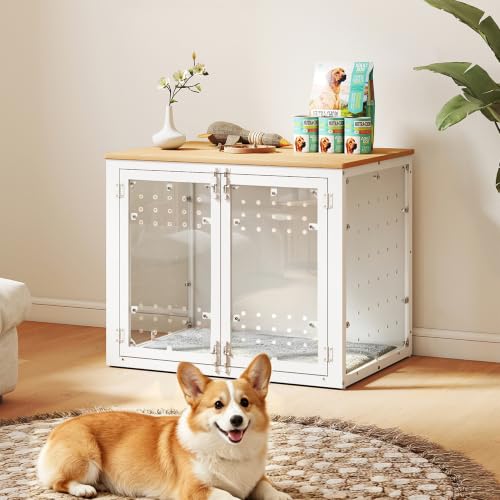 31.5" Transparent Furniture Dog Crate for Small Dogs, with Cushion, view 3
