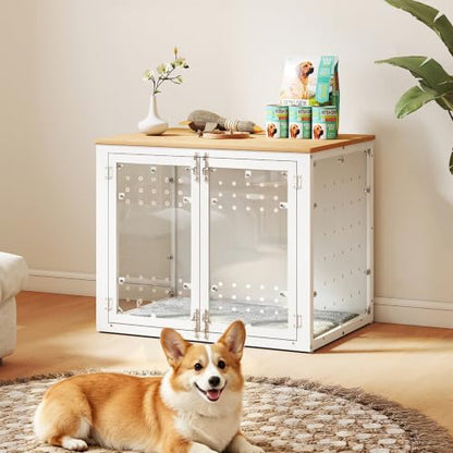 31.5" Transparent Furniture Dog Crate for Small Dogs, with Cushion, view 3