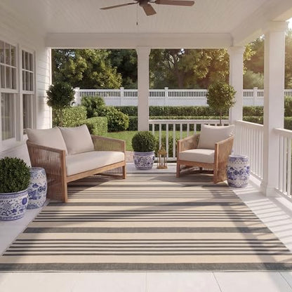 SAFAVIEH Courtyard Collection Area Rug - 8' x 11', Grey & Bone, Stripe Design, Non-Shedding & Easy Care, Indoor/Outdoor & Washable-Ideal for Patio, Backyard, Mudroom (CY6062-236)