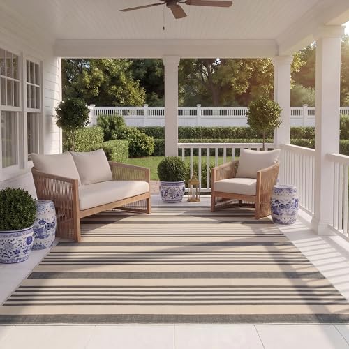 SAFAVIEH Courtyard Collection Area Rug - 8' x 11', Grey & Bone, Stripe Design, Non-Shedding & Easy Care, Indoor/Outdoor & Washable-Ideal for Patio, Backyard, Mudroom (CY6062-236)