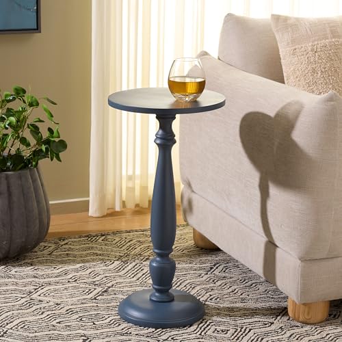 SAFAVIEH Furniture - Rue Accent Table - Navy Blue - Solid Wood Pedestal Side Table - Round Top Modern Design - Fully Assembled - Ideal for Living Room, Bedroom, 12.5" W x 12.5" D x 24.5" H (ACC3266A)