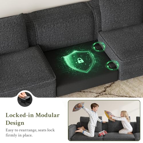 103" Sectional Couch, Locked-in Modular Sectional Sofa, Wood Frame Couches for Living Room, 22" Deep Seat L Shaped Couch with Ottoman Chenille Cloud Sofa Tool-Free Setup Sofas for Living Room