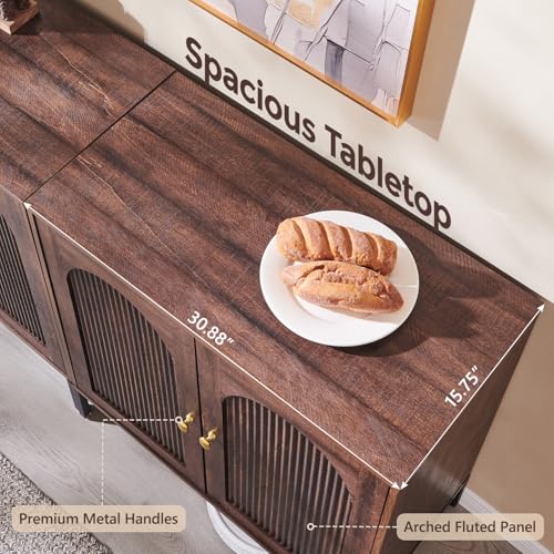 92.63" W Modern Arched Sideboard Buffet Cabinet with Storage, Brown, view 6