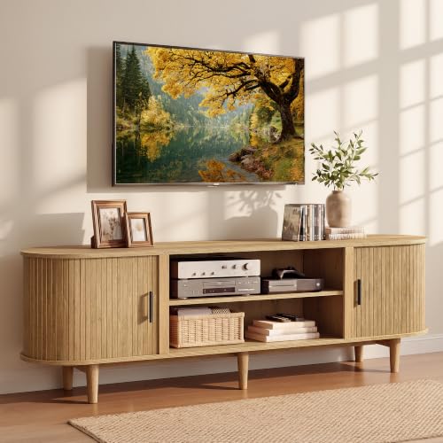 70 Inch TV Stand, Mid Century Entertainment Center with Storage, view 2