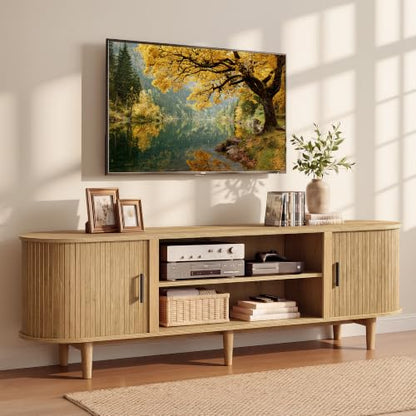 70 Inch TV Stand, Mid Century Entertainment Center with Storage, view 2