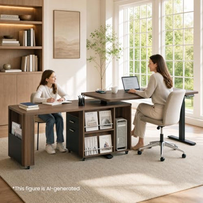 59" L Shape Electric Standing Desk w/360° Swivel Cabinet, Wireless Charging, view 6
