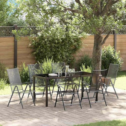 Modern Anthracite Garden Dining Set for Patio, Folding 7-Piece Outdoor Furniture with Steel Frame & Tempered Glass Tabletop, UV Resistant for Backyard Gatherings