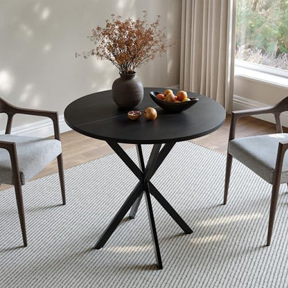 31.5" Black Small Round Dining Table for 2-4, Space Saving Circle Kitchen Dinner Table, Mid Century Modern Dining Room Desk for Kitchen, Apartment