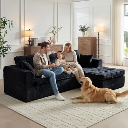 Cloud Couches for Living Room, Modern Modular Sectional Sofa with L-Shape Chaise, Boneless Couch with Deep Seat, Plush Corduroy, No Assembly Required (Black)