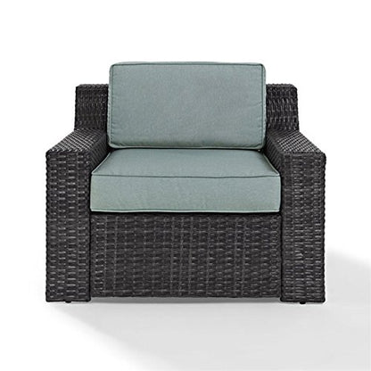 Beaufort Outdoor Conversation Set | Spacious, Comfortable, and Elegant | Dark Brown Synthetic Wicker | Fade-Resistant Mist Cushions | All-Weather Faux Wood Planks | Furniture