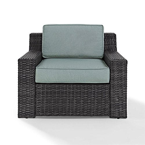 Beaufort Outdoor Conversation Set | Spacious, Comfortable, and Elegant | Dark Brown Synthetic Wicker | Fade-Resistant Mist Cushions | All-Weather Faux Wood Planks | Furniture