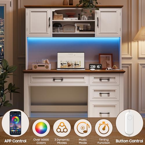 Farmhouse 67" H Executive Desk with Hutch, LED Light and Charging Station, view 8